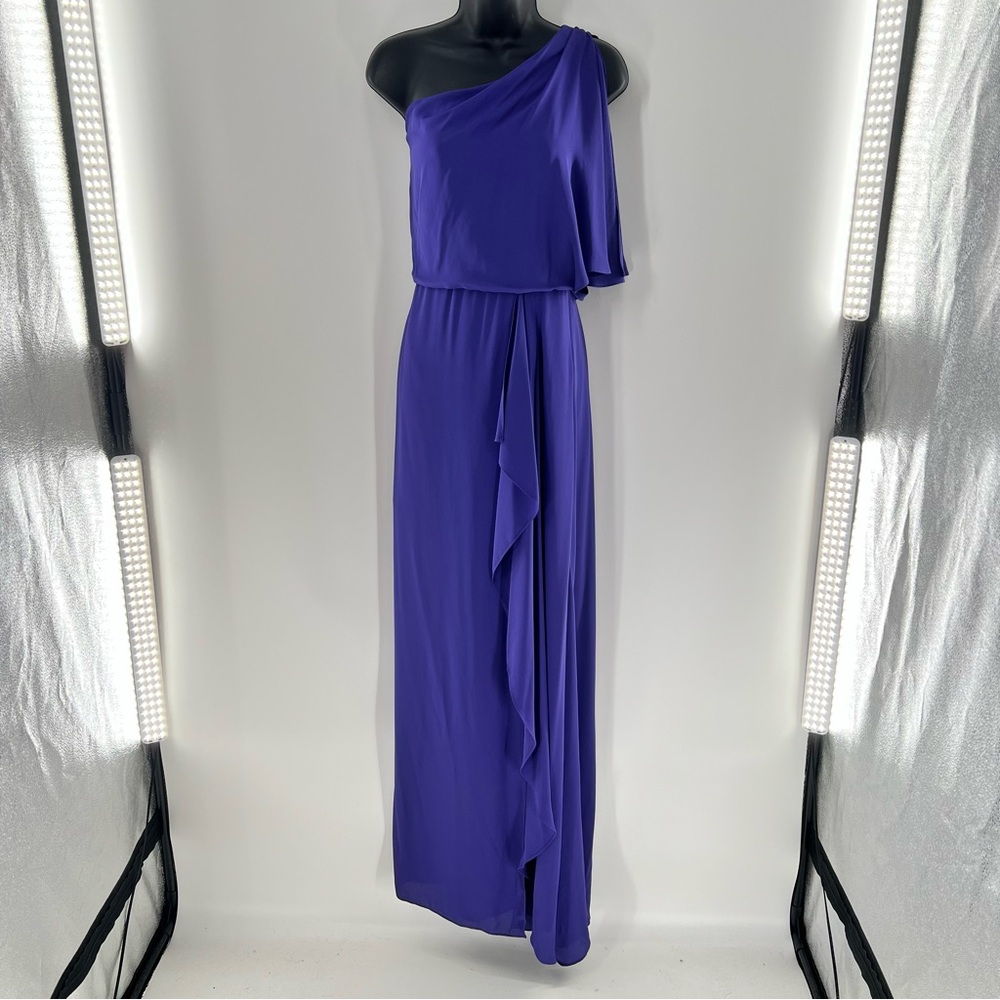 BCBGMaxAzria Kendal Vibrant Blue/Purple Chiffon One-Shoulder Dress-Size 8